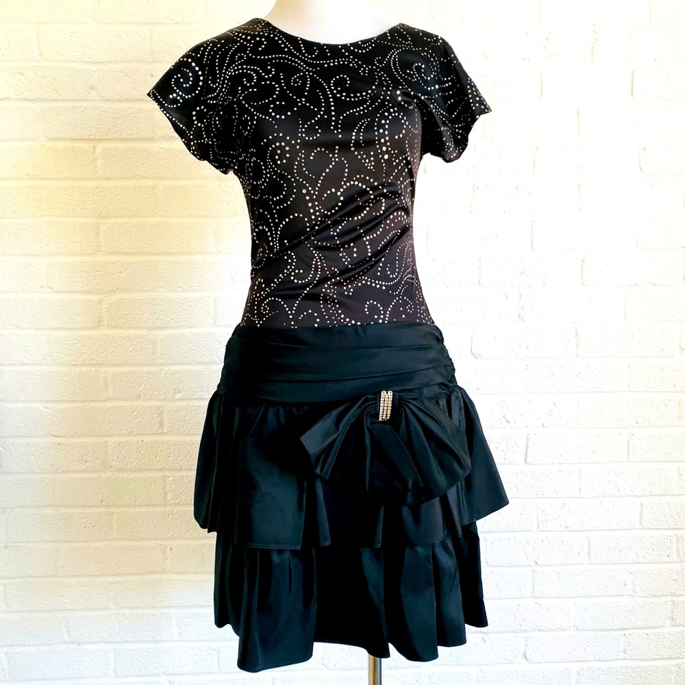 Vintage TJuniors Black Dress Drop Waist Size 3-4 Ruffle Sequins 80’s Cocktail